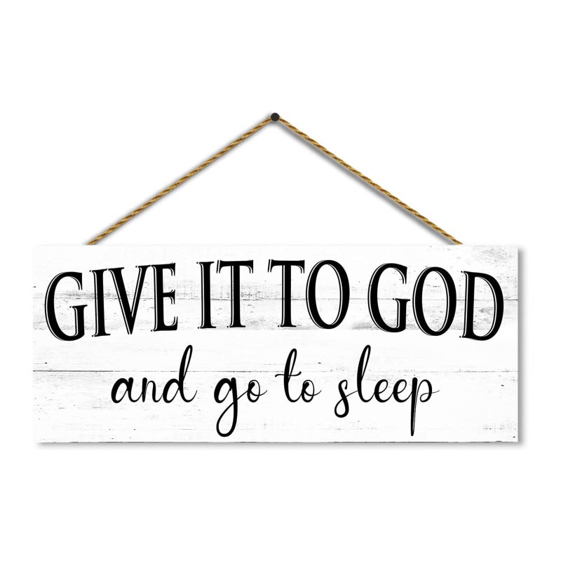 1 KINGO Give It to God and Go to Sleep Sign  Farmhouse Bedroom Wall Art  Religious Decor Rustic Country Plaque Home Decoration 6"" x 15"" - Image 1