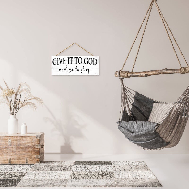 1 KINGO Give It to God and Go to Sleep Sign  Farmhouse Bedroom Wall Art  Religious Decor Rustic Country Plaque Home Decoration 6"" x 15"" - Image 4