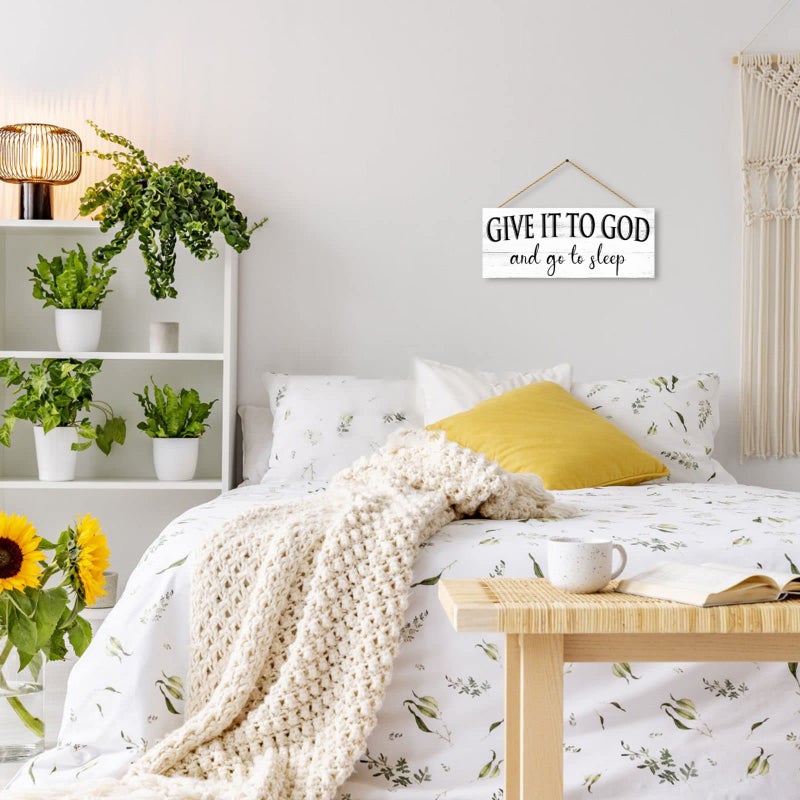 1 KINGO Give It to God and Go to Sleep Sign  Farmhouse Bedroom Wall Art  Religious Decor Rustic Country Plaque Home Decoration 6"" x 15"" - Image 5