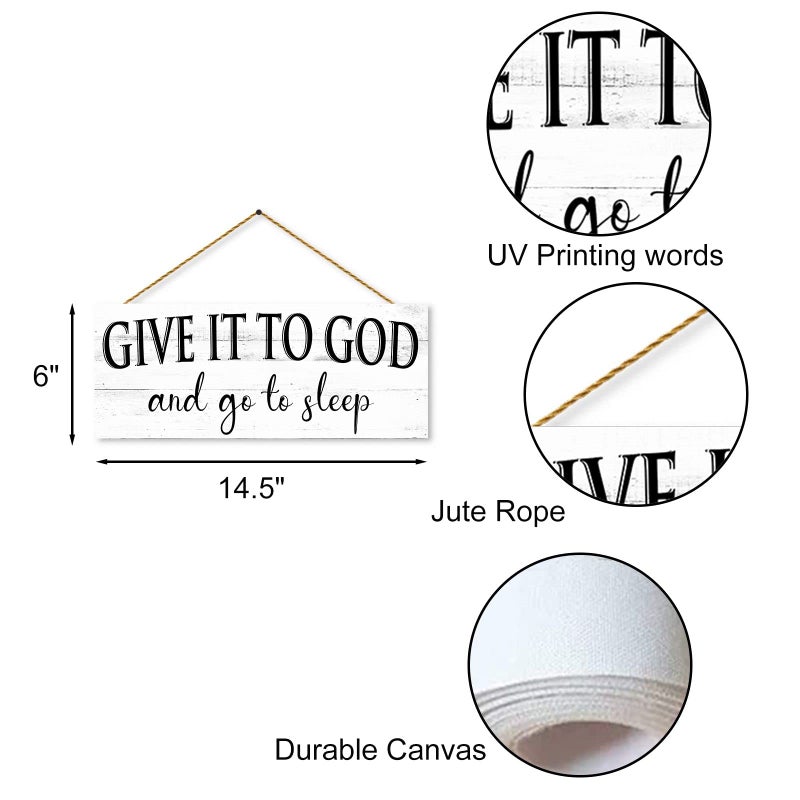 1 KINGO Give It to God and Go to Sleep Sign  Farmhouse Bedroom Wall Art  Religious Decor Rustic Country Plaque Home Decoration 6"" x 15"" - Image 3