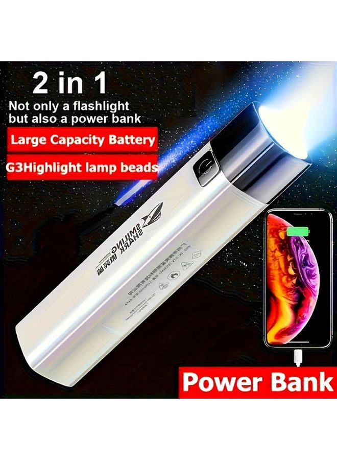 617A White 2 In 1 Tactical LED Flashlight Super Bright Portable Power Bank For Camping - Image 3