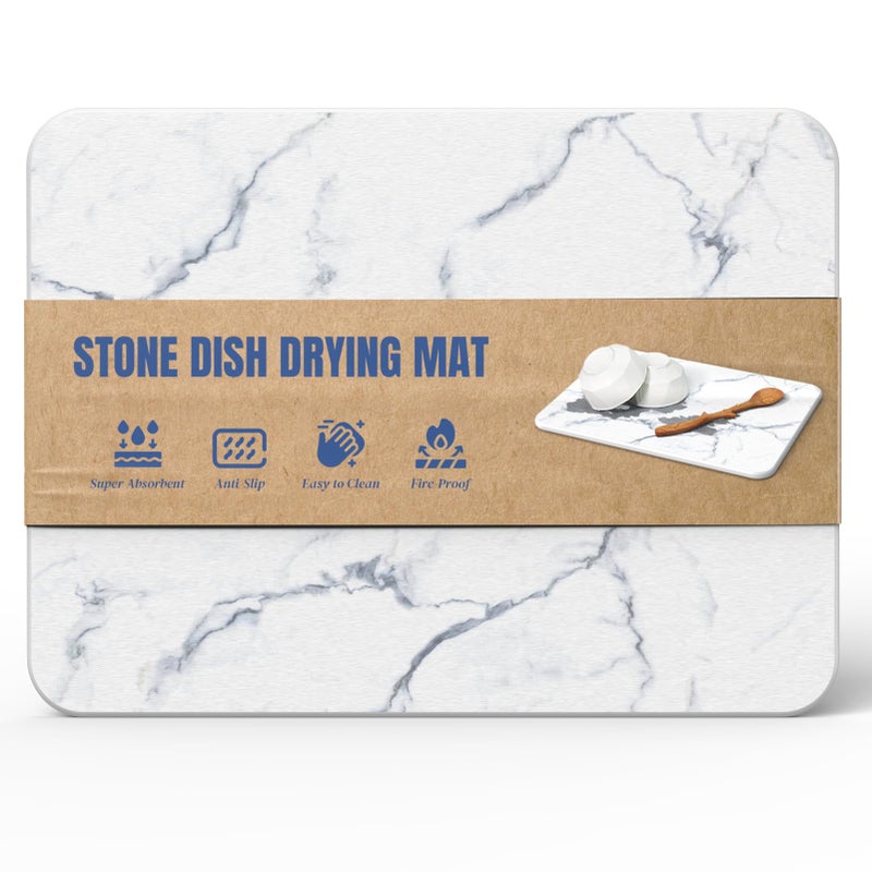 Plentio Quick Dry Stone Drying Mat for Kitchen Counter, Water-Absorbent Diatomaceous Dish Drying Mats, Multi-Purpose Stone Drying Tray for Cups Dishes Bottles - Image 1