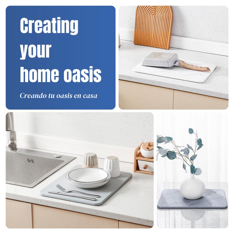 Plentio Quick Dry Stone Drying Mat for Kitchen Counter, Water-Absorbent Diatomaceous Dish Drying Mats, Multi-Purpose Stone Drying Tray for Cups Dishes Bottles - Image 4
