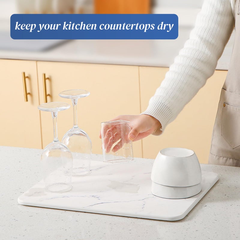 Plentio Quick Dry Stone Drying Mat for Kitchen Counter, Water-Absorbent Diatomaceous Dish Drying Mats, Multi-Purpose Stone Drying Tray for Cups Dishes Bottles - Image 3