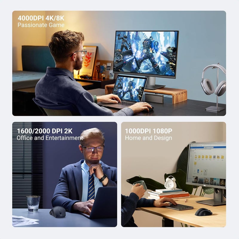 UGREEN Upgraded Ergonomic Mouse Comfortable for Large Sized Hands, Bluetooth Mouse for Laptop/Tablet, Silent Click, Dual Mode Bluetooth & 2.4G Nano Wireless Mice for PC/Smart TV/Multi-Devices Black - Image 4