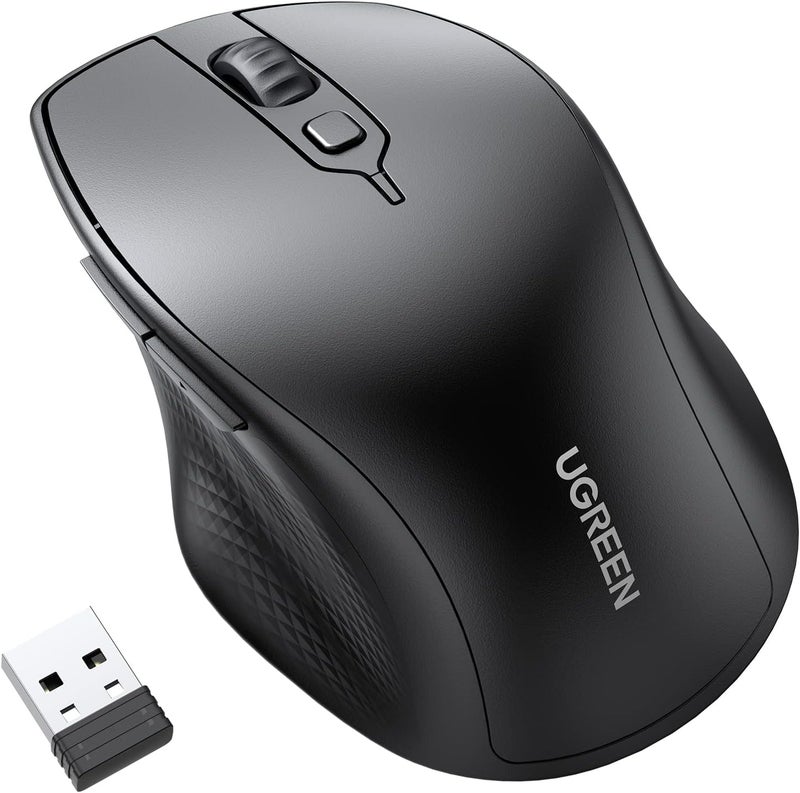 UGREEN Upgraded Ergonomic Mouse Comfortable for Large Sized Hands, Bluetooth Mouse for Laptop/Tablet, Silent Click, Dual Mode Bluetooth & 2.4G Nano Wireless Mice for PC/Smart TV/Multi-Devices Black - Image 1