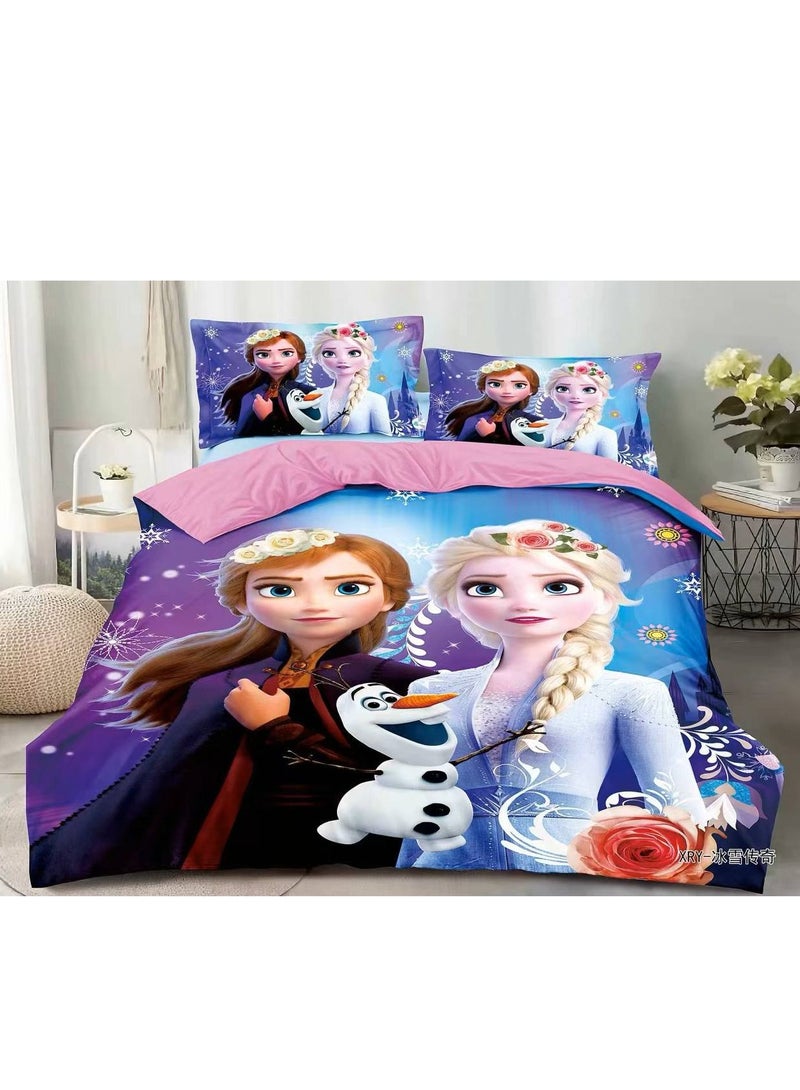 طقم 4 قطع شخصية كرتونية طقم لحاف مقاس مفرد 160×210 سم، شرشف مقاس (120×200)+30 سم قطن وبوليستر لحاف أطفال حديث