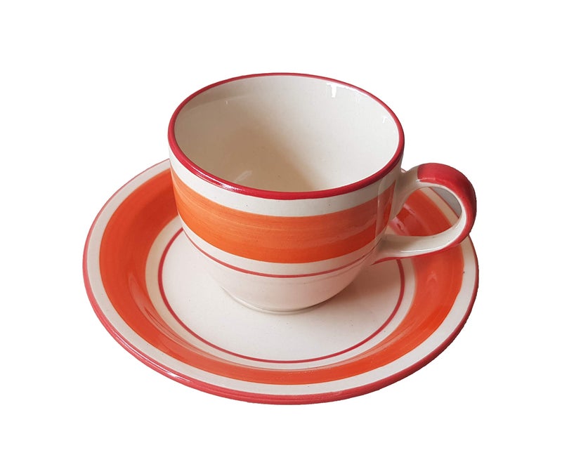 Pure Source India Ceramic Lead-Free Cup and Saucer Sets, 150 ML (Set of 6) - Image 1