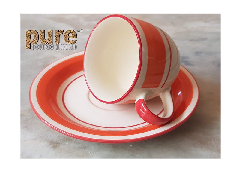 Pure Source India Ceramic Lead-Free Cup and Saucer Sets, 150 ML (Set of 6) - Image 3