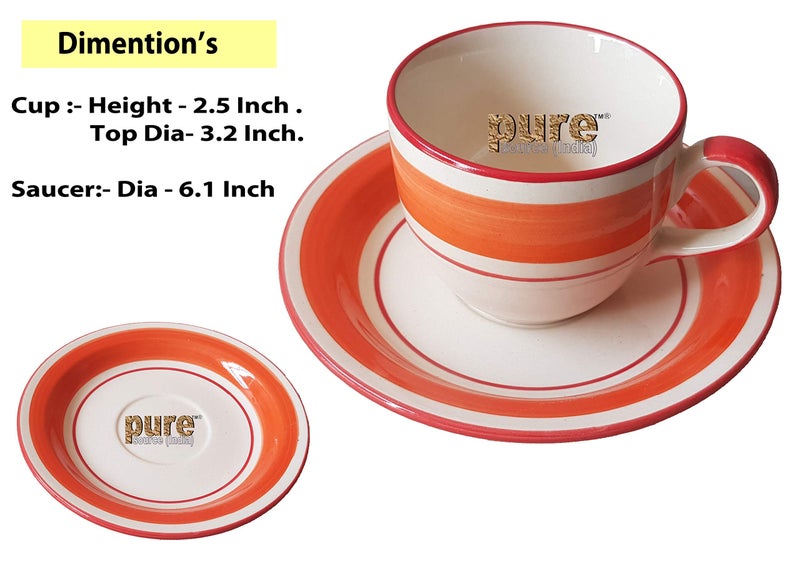 Pure Source India Ceramic Lead-Free Cup and Saucer Sets, 150 ML (Set of 6) - Image 2