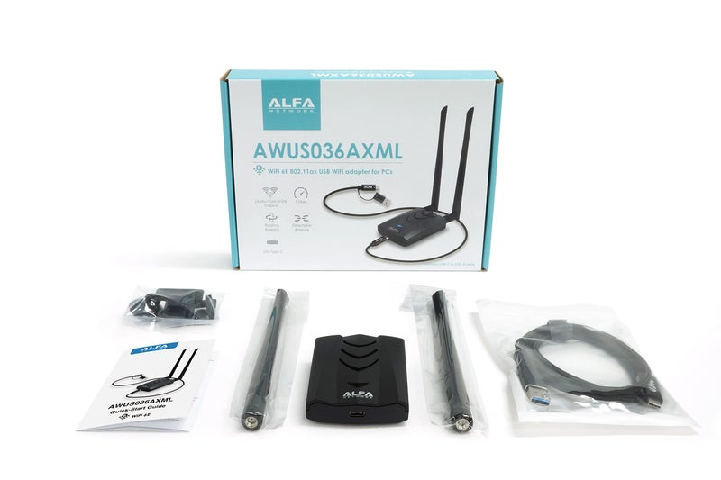ALFA Network ALFA AWUS036AXML 802.11axe WiFi 6E USB 3.0 Adapter AXE3000, Tri Band 6 GHz, Gigabit Speed up to 3Gbps, TAA Compliant - Image 3