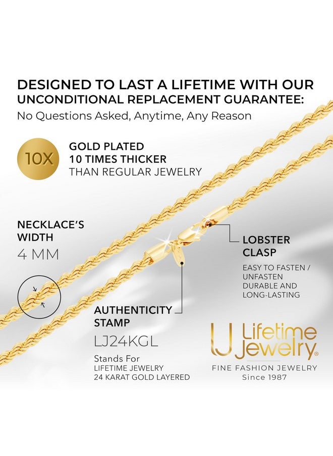 Lifetime Jewelry 24K Real Gold Plated 4Mm Rope Chain Necklace Diamond Cut Gold Chain For Men Women Boys (20 Inches, Gold Plated)  - Image 5