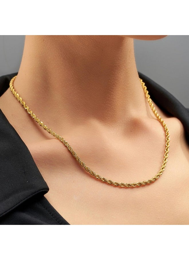Lifetime Jewelry 24K Real Gold Plated 4Mm Rope Chain Necklace Diamond Cut Gold Chain For Men Women Boys (20 Inches, Gold Plated)  - Image 3
