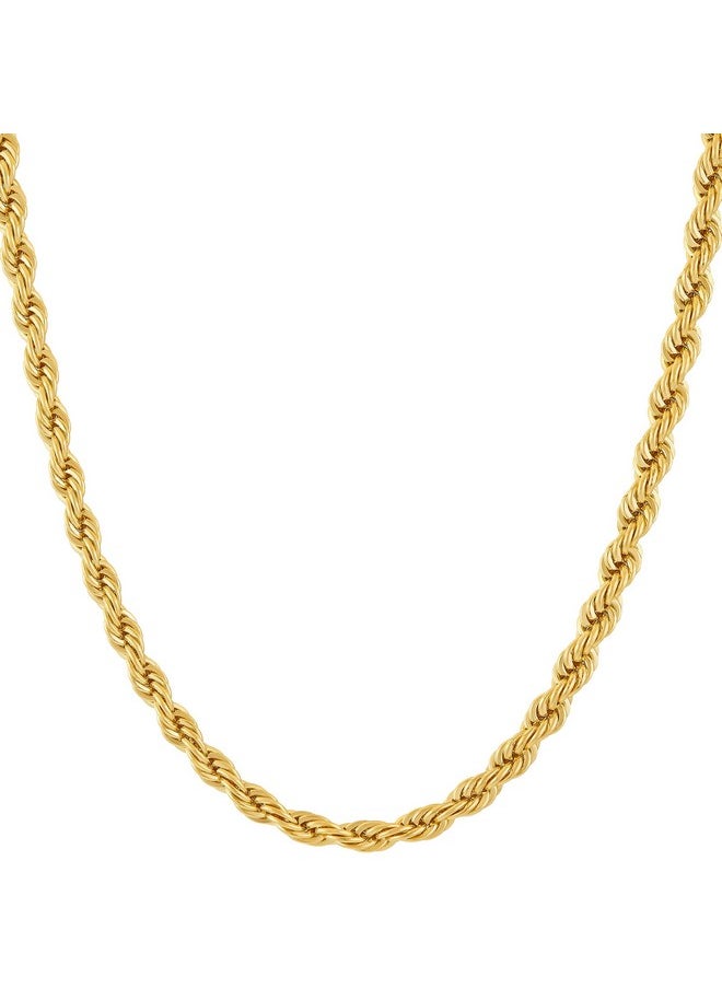 Lifetime Jewelry 24K Real Gold Plated 4Mm Rope Chain Necklace Diamond Cut Gold Chain For Men Women Boys (20 Inches, Gold Plated)  - Image 1