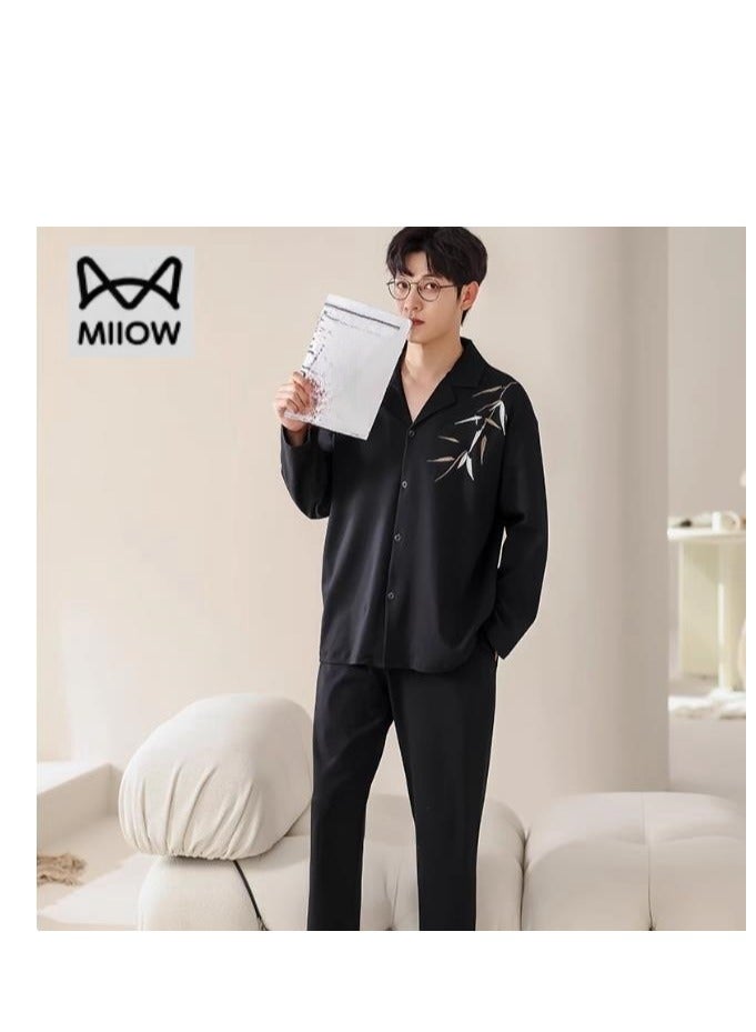 MIIOW Cotton Men's Long Sleeved And Long Pants Home Suit Set - Image 1