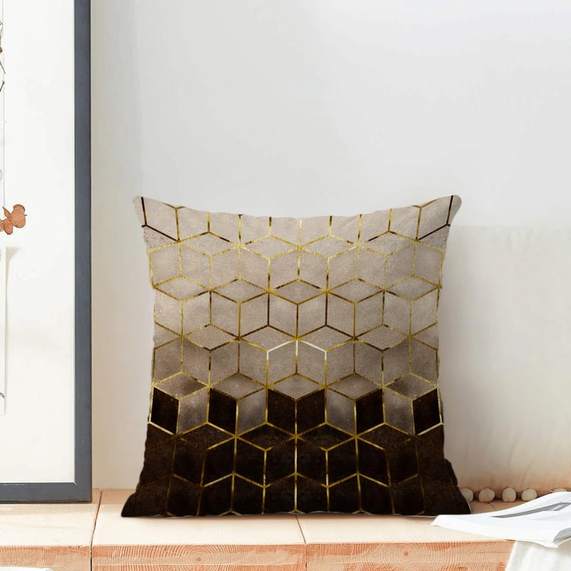 Sorktse Boho Brown Black Pillow Covers 18 x 18 Inch Set of 2 Abstract Brown Golden Geometric Throw Pillows Outdoor Decorative Modern Art Cubic Pillowcase Linen Cushion Cases for Bed Sofa Couch - Image 3