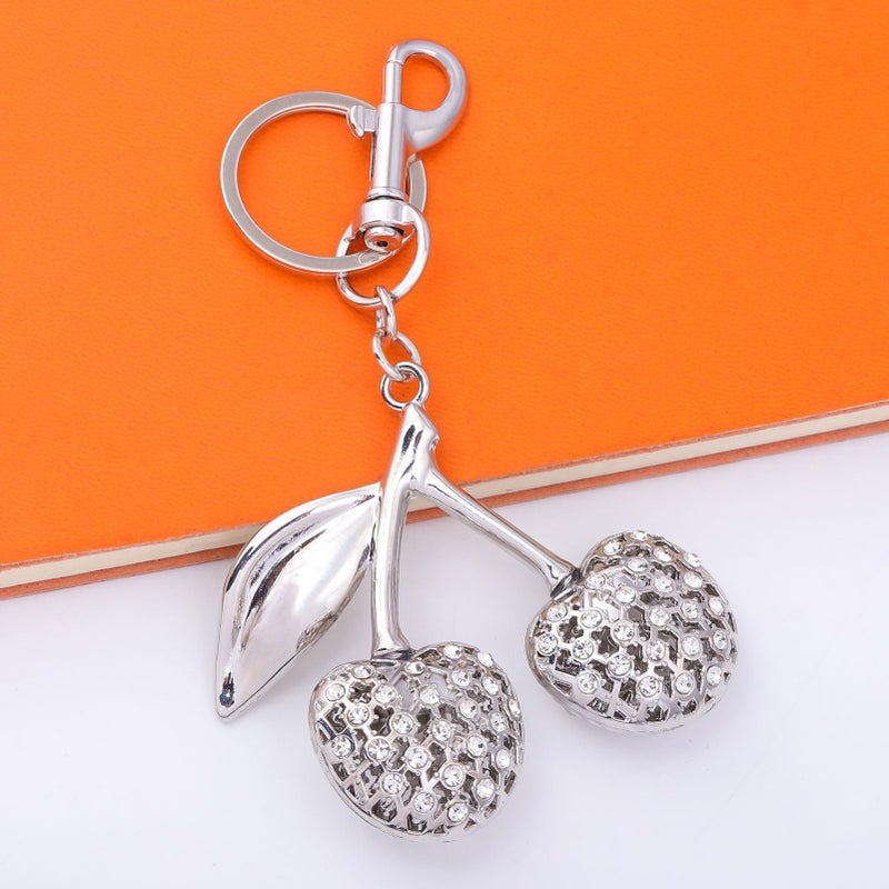 SORGERLY Silver Cherry Bag Charm Keychain - Cute Purse Handbag Fruit Accessories - Beautiful Birthday Gift for Women (Silver) - Image 4