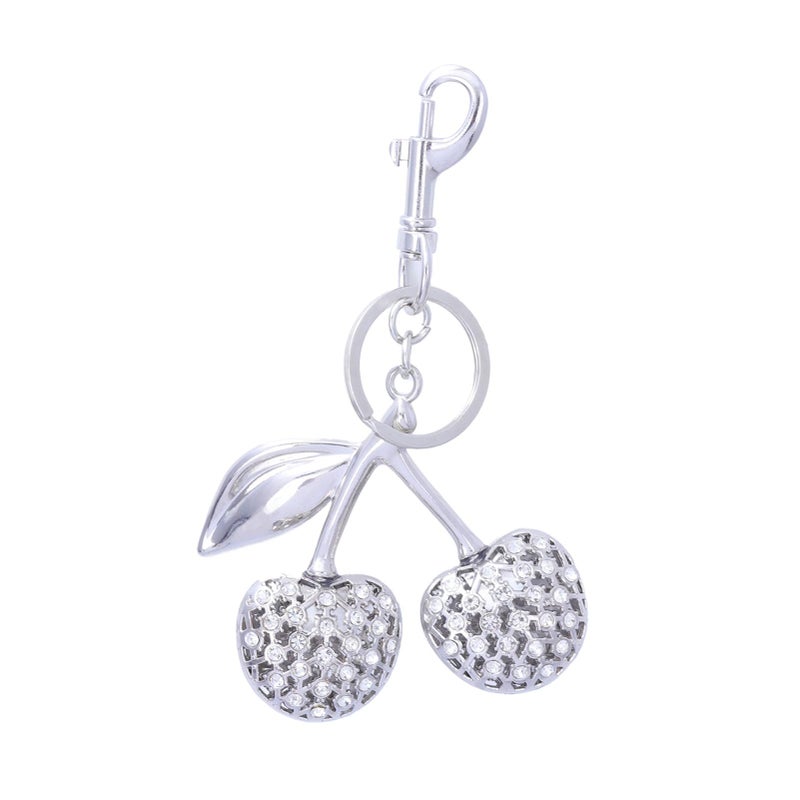 SORGERLY Silver Cherry Bag Charm Keychain - Cute Purse Handbag Fruit Accessories - Beautiful Birthday Gift for Women (Silver) - Image 1
