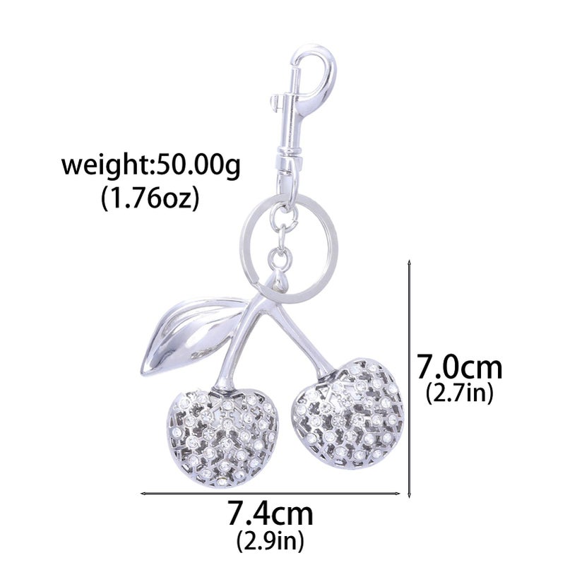 SORGERLY Silver Cherry Bag Charm Keychain - Cute Purse Handbag Fruit Accessories - Beautiful Birthday Gift for Women (Silver) - Image 5