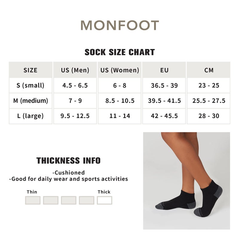 MONFOOT Women's and Men's 6 Pairs Daily Cushion Comfort Fit Performance Quarter Socks Medium, multipack - Image 2