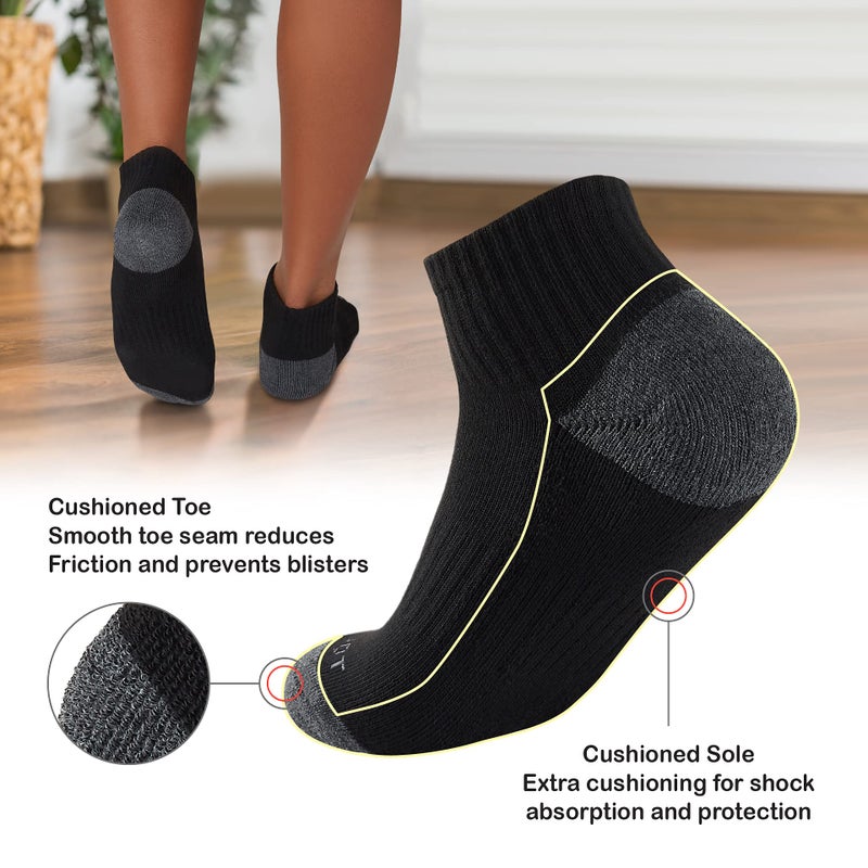 MONFOOT Women's and Men's 6 Pairs Daily Cushion Comfort Fit Performance Quarter Socks Medium, multipack - Image 4