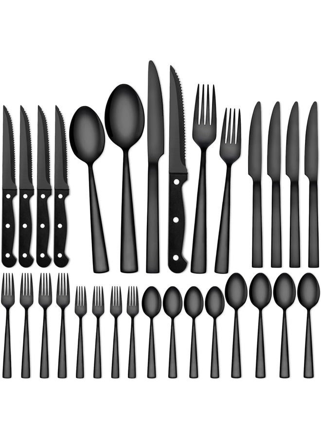 CEKEE 24 Piece Black Silverware Set for 4 with Steak Knives, Stainless Steel Black Flatware Set for 4, Black Utensils Set for 4, Black Tableware Cutlery Set for Home & Kitchen, Hand Wash Recommended - Image 1