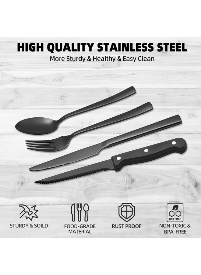 CEKEE 24 Piece Black Silverware Set for 4 with Steak Knives, Stainless Steel Black Flatware Set for 4, Black Utensils Set for 4, Black Tableware Cutlery Set for Home & Kitchen, Hand Wash Recommended - Image 4