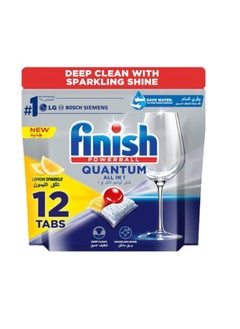 Finish Quantum Dishwasher Cleaner Powerball All-in-One Tablets for Deep Clean and Sparkling Sparkle, Lemon Sparkle - 12 Tablets