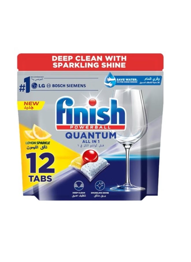 Finish - Finish Quantum Dishwasher Cleaner Powerball All-in-One Tablets for Deep Clean and Sparkling Sparkle, Lemon Sparkle - 12 Tablets - Image 1