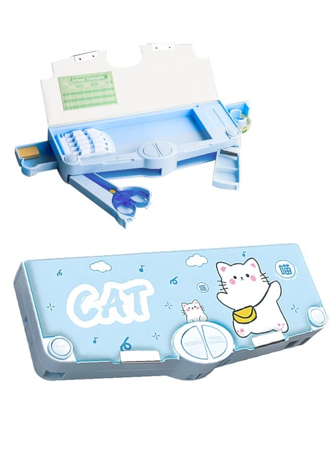 Generic Cat Pattern Pencil Case, Pop-up Stationery Pouch with 2 Compartments, Student Cartoon Pattern Stationery Set  - Image 1