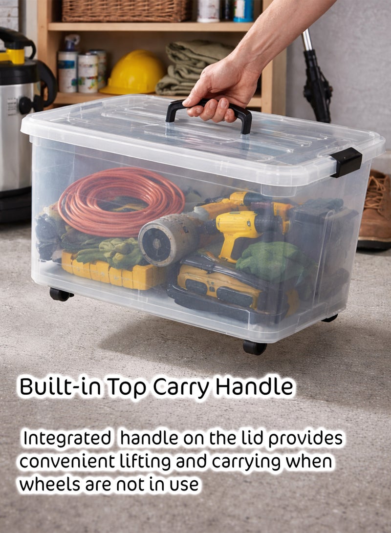 توشيونيكس صندوق تخزين بلاستيكي سعة 45 لترًا بعجلات وغطاء بقفل مشبك | حاوية تخزين كبيرة متعددة الأغراض بعجلات | منظم شفاف شديد التحمل للمنزل، المرآب، الأدوات والمكتب | الموديل T114670 - Image 5
