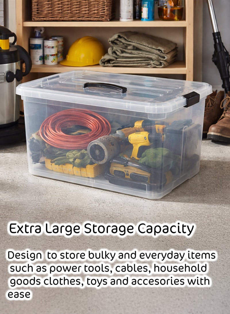 توشيونيكس صندوق تخزين بلاستيكي سعة 45 لترًا بعجلات وغطاء بقفل مشبك | حاوية تخزين كبيرة متعددة الأغراض بعجلات | منظم شفاف شديد التحمل للمنزل، المرآب، الأدوات والمكتب | الموديل T114670 - Image 2