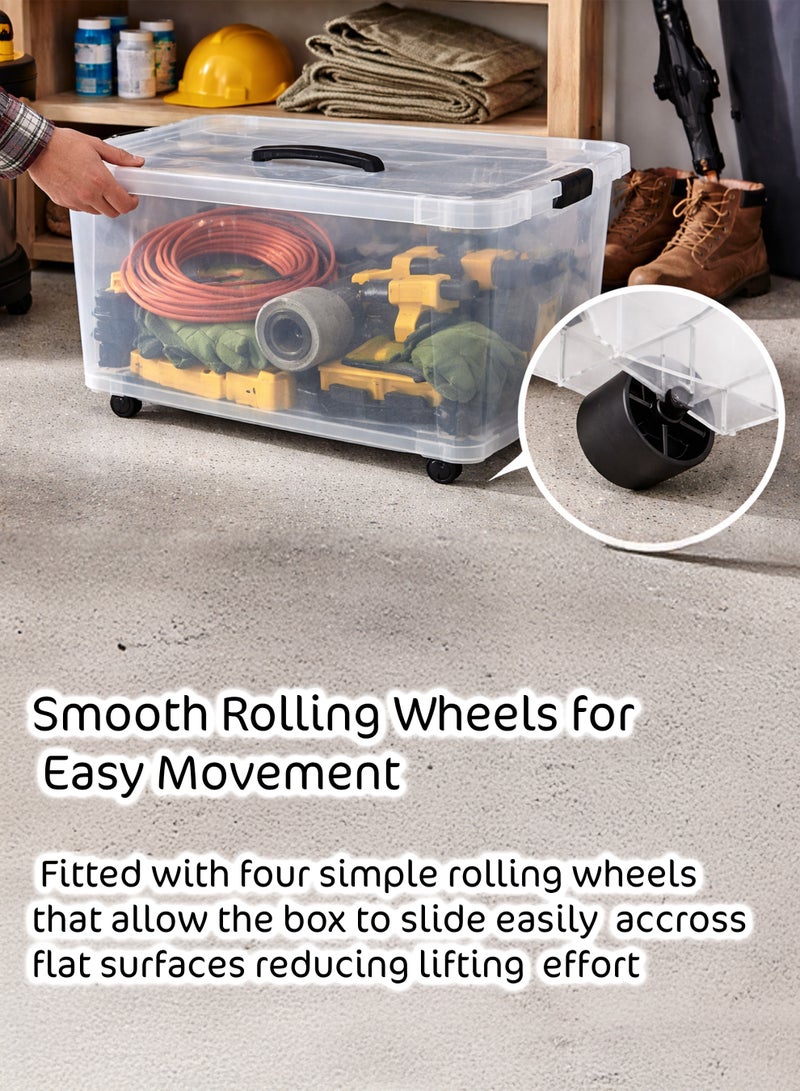 توشيونيكس صندوق تخزين بلاستيكي سعة 45 لترًا بعجلات وغطاء بقفل مشبك | حاوية تخزين كبيرة متعددة الأغراض بعجلات | منظم شفاف شديد التحمل للمنزل، المرآب، الأدوات والمكتب | الموديل T114670 - Image 3