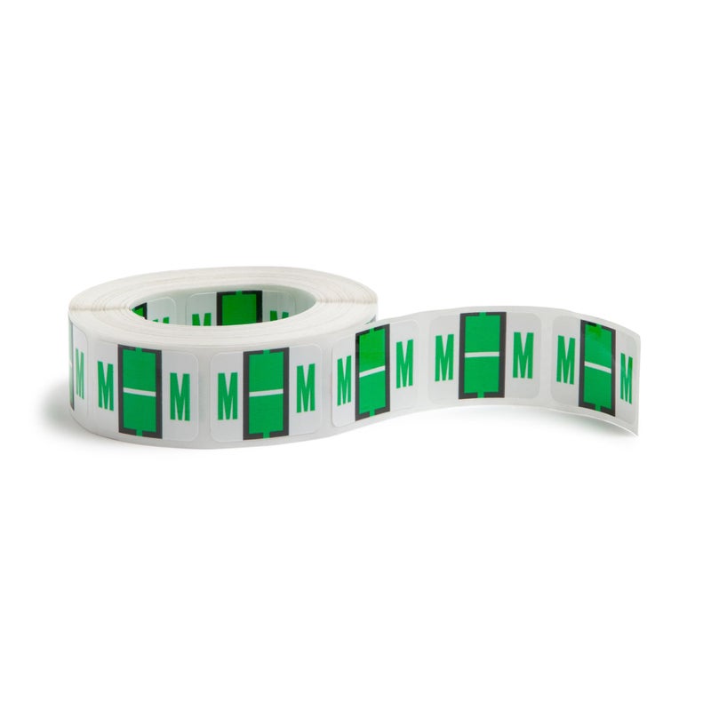 Smead BCCR Bar-Style Color-Coded Alphabetic Label, M, Label Roll, Light Green, 500 Labels per Roll, (67083) - Image 1