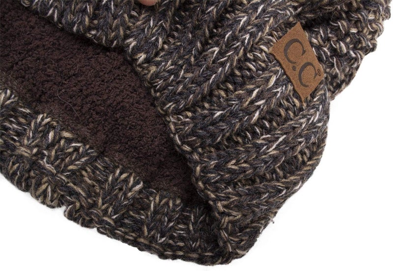 Cc Thick Cable Knit Faux Fuzzy Fur Pom Fleece Lined Skull Cap Cuff Beanie - Image 2