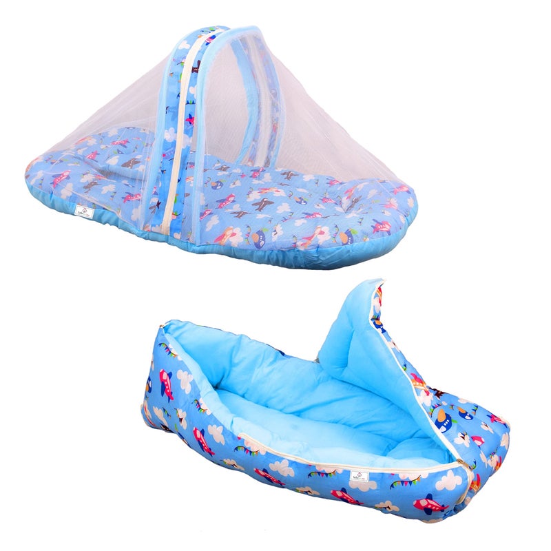 SafeChamp Skyler Baby Bedding Set with Pillow and Sleeping Bag Combo (Pack -2) (Blue) - Image 1