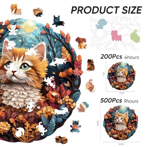 Qiuenisray Wooden Puzzle Cute Cat Puzzle 500 Pieces Unique Shape Advanced Wooden Jigsaw Puzzle Challenge Jigsaw Puzzle for Family Game169 x 168 in - Image 5