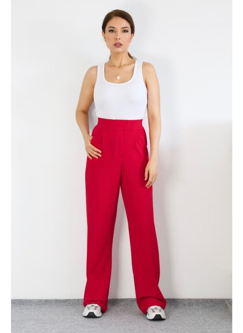Ritnice Line Women's Lycra Velcro Closure Red Palazzo Trousers - Image 4