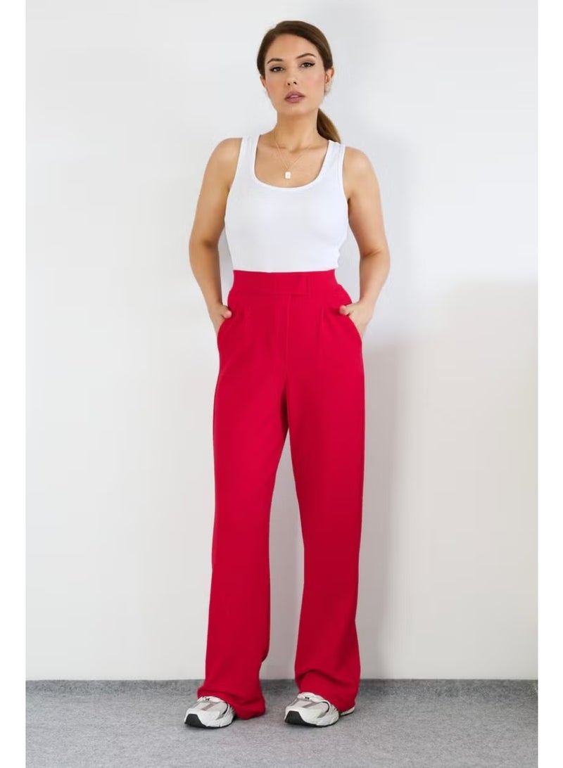 Ritnice Line Women's Lycra Velcro Closure Red Palazzo Trousers - Image 3
