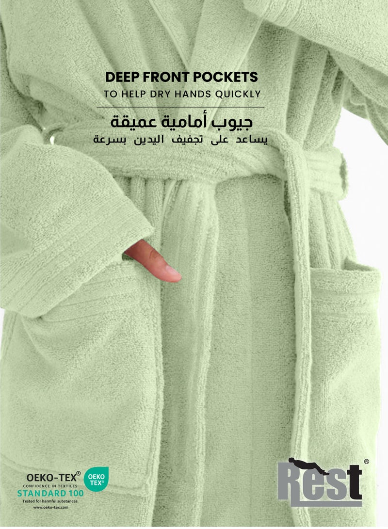 REST  Terry Bathrobe With Pockets Mint Green Hotel Luxury Loungewear Cotton Soft and Absorbent Comfortable After Shower Bathrobe Fade Resistant for Men and Women One Size Fits All 45x30x65cm - Image 5