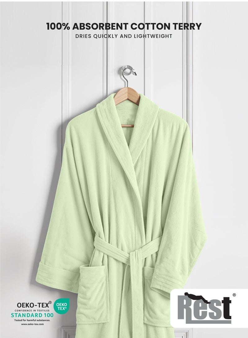 REST  Terry Bathrobe With Pockets Mint Green Hotel Luxury Loungewear Cotton Soft and Absorbent Comfortable After Shower Bathrobe Fade Resistant for Men and Women One Size Fits All 45x30x65cm - Image 2