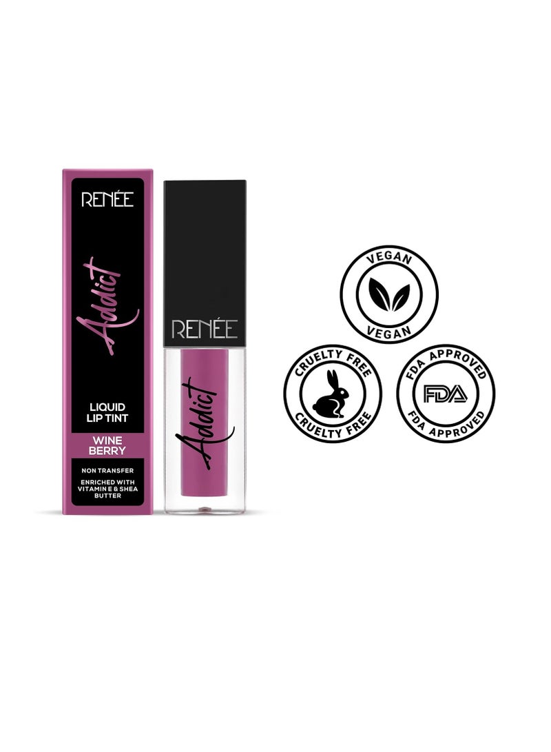 رينيه ملون شفاه سائل من ريني أديكت، مقاوم للماء والتلطخ، غير قابل للنقل، لمسة نهائية غير لامعة تدوم طويلاً، غني بفيتامين E، نباتي، توت النبيذ، 2 مل - Image 2