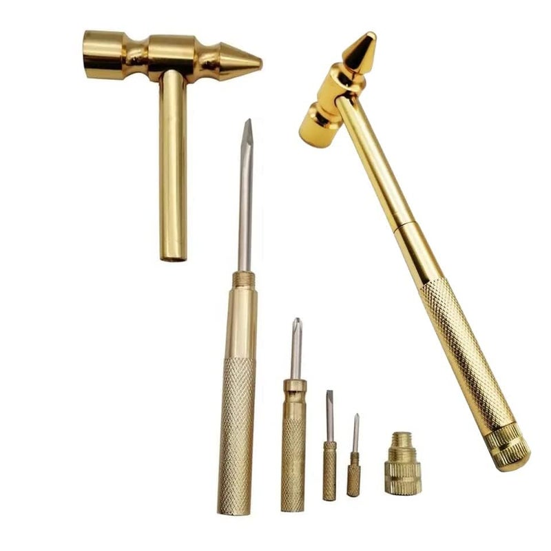 Homartel Homartel 5 in 1 Small Hammer Small Round Hammer Multifunctional Copper Hammer Screwdriver with Bottle Opener Musical Acessories Toolkit and Screwdriver Hand Repairing Tools Set of 1  - Image 1