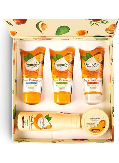 DermoViva True Radiance Turmeric Superfood Giftpack Complete Face Care Kit Face Mask, Face Scrub And Face Wash For Bright And Healthy Skin - 1.5kg