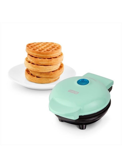Mini Maker for Individual Waffles, Hash Browns, Keto Chaffles with Easy to Clean, Non-Stick Surfaces, 4 Inch, Aqua