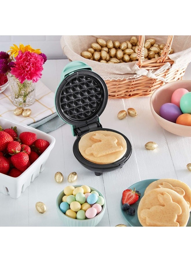 Mini Maker for Individual Waffles, Hash Browns, Keto Chaffles with Easy to Clean, Non-Stick Surfaces, 4 Inch, Aqua