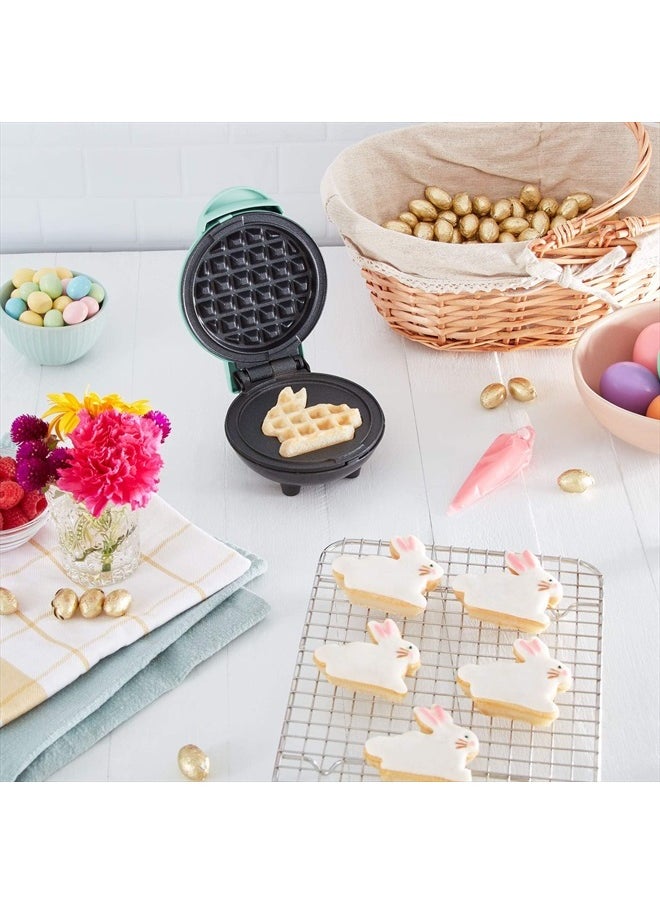 Mini Maker for Individual Waffles, Hash Browns, Keto Chaffles with Easy to Clean, Non-Stick Surfaces, 4 Inch, Aqua
