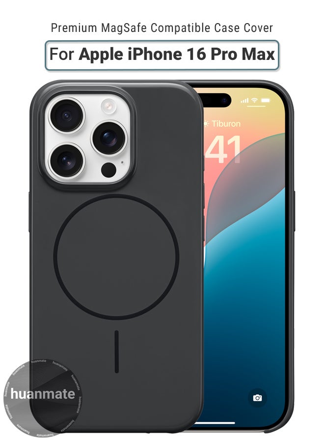 هووانميت حافظة لهاتف أبل آيفون 16 برو ماكس ماج سيف أسود - مغناطيس قوي وعالي الجودة، متوافق مع الشحن اللاسلكي، حماية ضد الصدمات، غطاء مغناطيسي نحيف للغاية مضاد للخدش لهاتف أبل آيفون 16 برو ماكس - Image 1