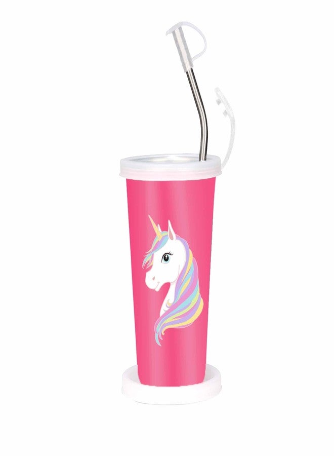 PDDFALCON Unicorn Sipper Glass Cartoon, 100% Leakproof BIS Certified, Jindal Seal & Made in India (Pink) - 450ml (CN5Straw) - Image 1