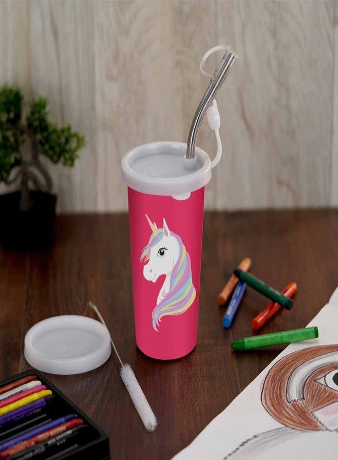 PDDFALCON Unicorn Sipper Glass Cartoon, 100% Leakproof BIS Certified, Jindal Seal & Made in India (Pink) - 450ml (CN5Straw) - Image 3